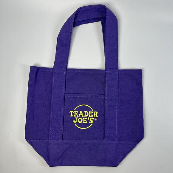 NWT New Trader Joes Trick-or-Treat Halloween Limited Mini Canvas Tote Bag Purple - Picture 2 of 2